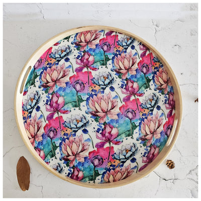 SERVING TRAY WITH HANDLE CUTS - ROUND - KAMALAM
