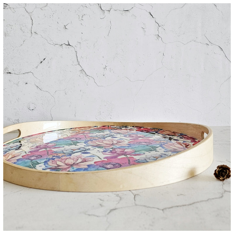 SERVING TRAY WITH HANDLE CUTS - ROUND - KAMALAM