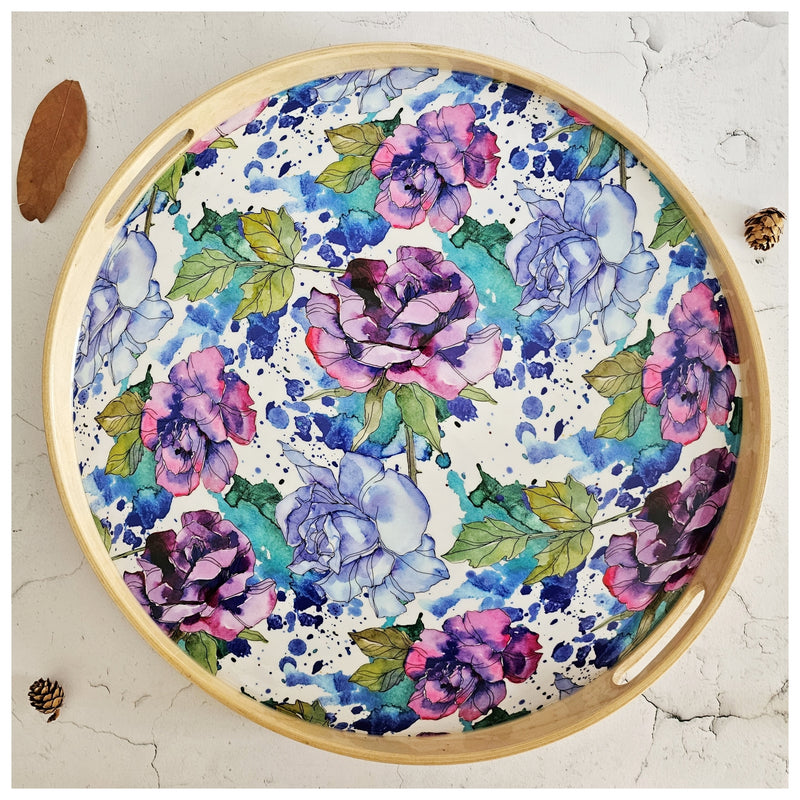 SERVING TRAY WITH HANDLE CUTS - ROUND - IRIS BLOOM