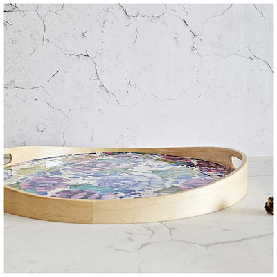 SERVING TRAY WITH HANDLE CUTS - ROUND - IRIS BLOOM