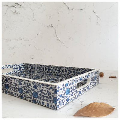 SERVING TRAY - RECTANGLE  - Set of 2 - Indigo Blue Floral