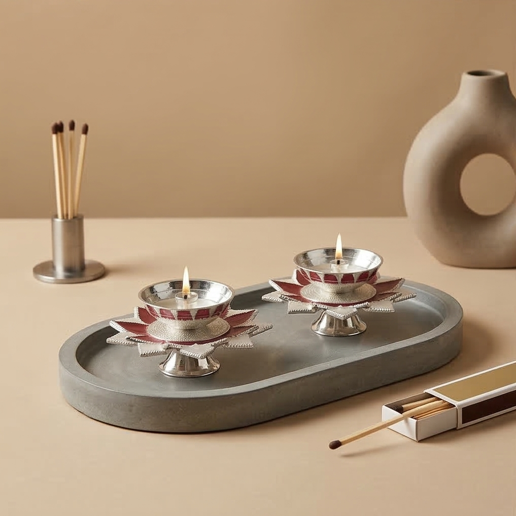 Diya - Silver Plated - Rose - Set of 2