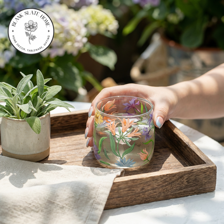 Glass Borosilicate - Tea Coffee Water Cup 340ml, Set of 2 - Floral Printed - Wild Flower