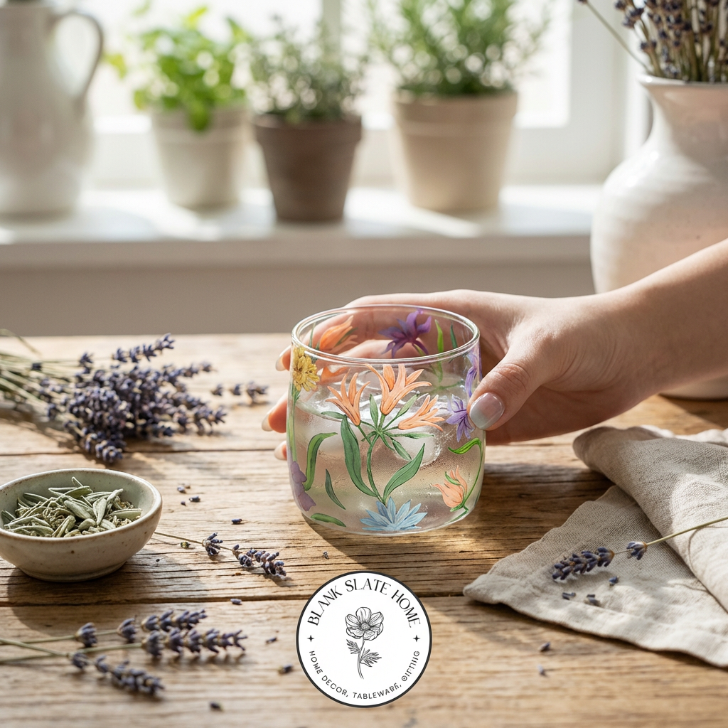 Glass Borosilicate - Tea Coffee Water Cup 340ml, Set of 2 - Floral Printed - Wild Flower