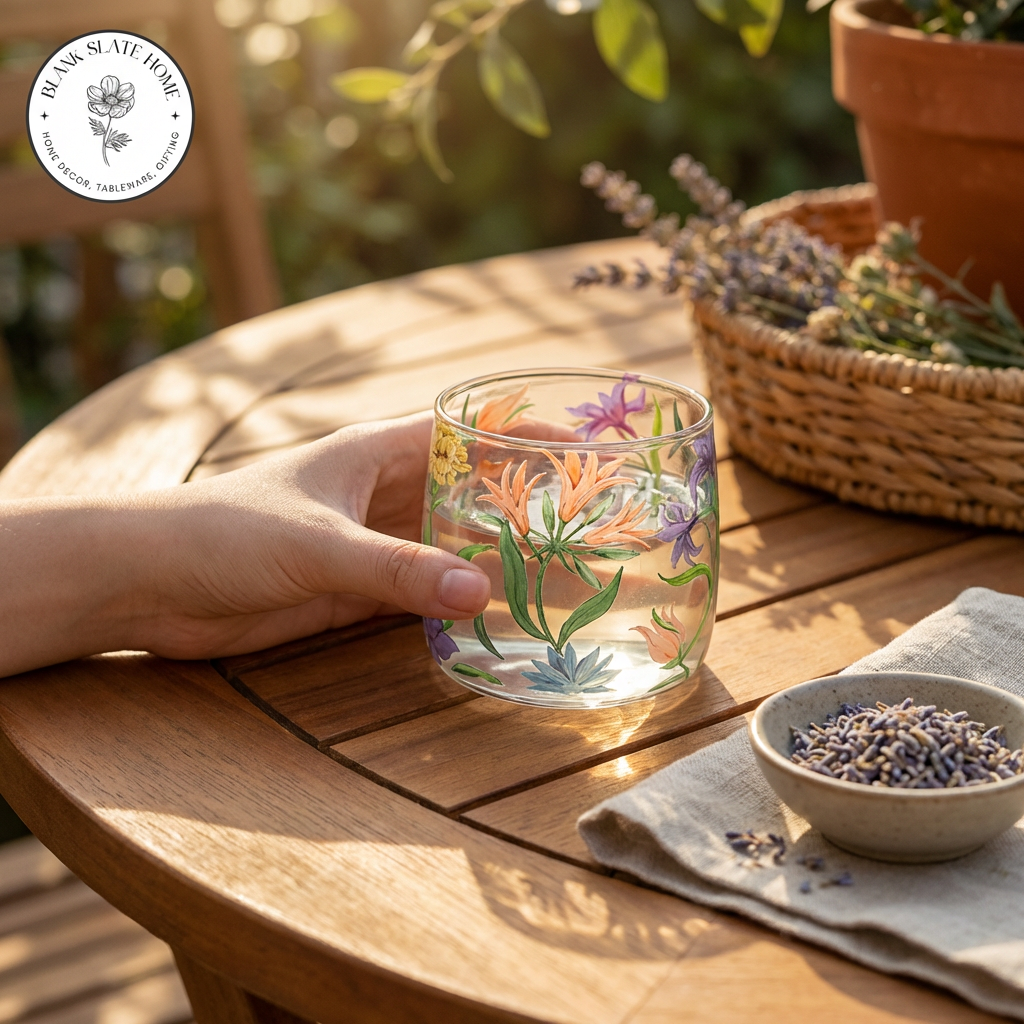 Glass Borosilicate - Tea Coffee Water Cup 340ml, Set of 2 - Floral Printed - Wild Flower