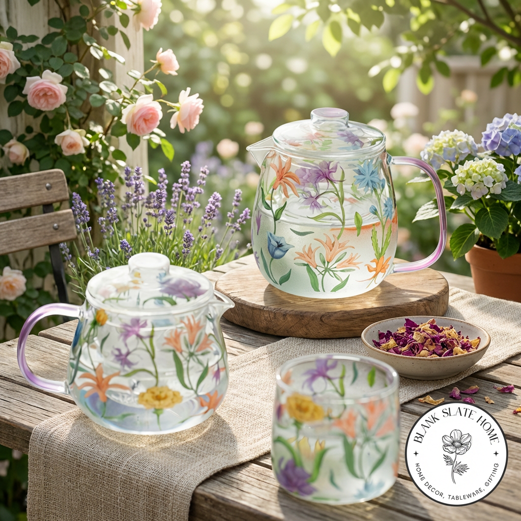 Glass Borosilicate - Tea Coffee Water Cup 340ml, Set of 2 - Floral Printed - Wild Flower