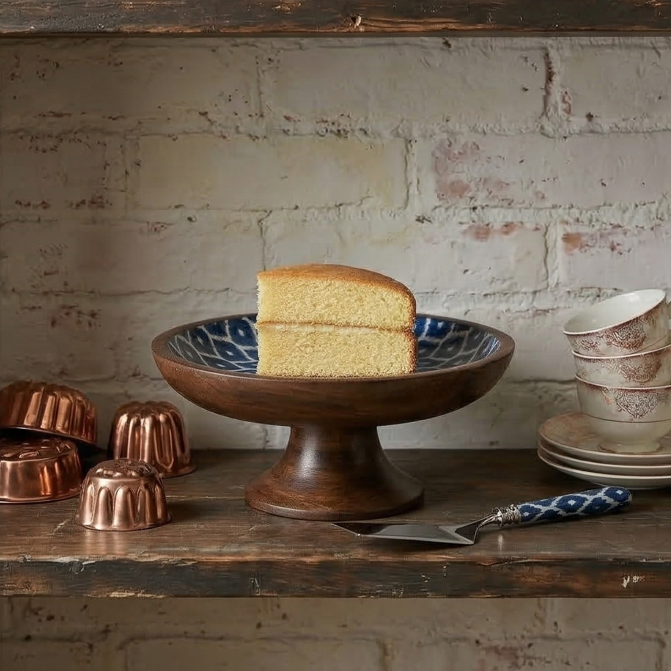 Cake Stand with Matching Server (Small) - Blue &amp; White Ikat