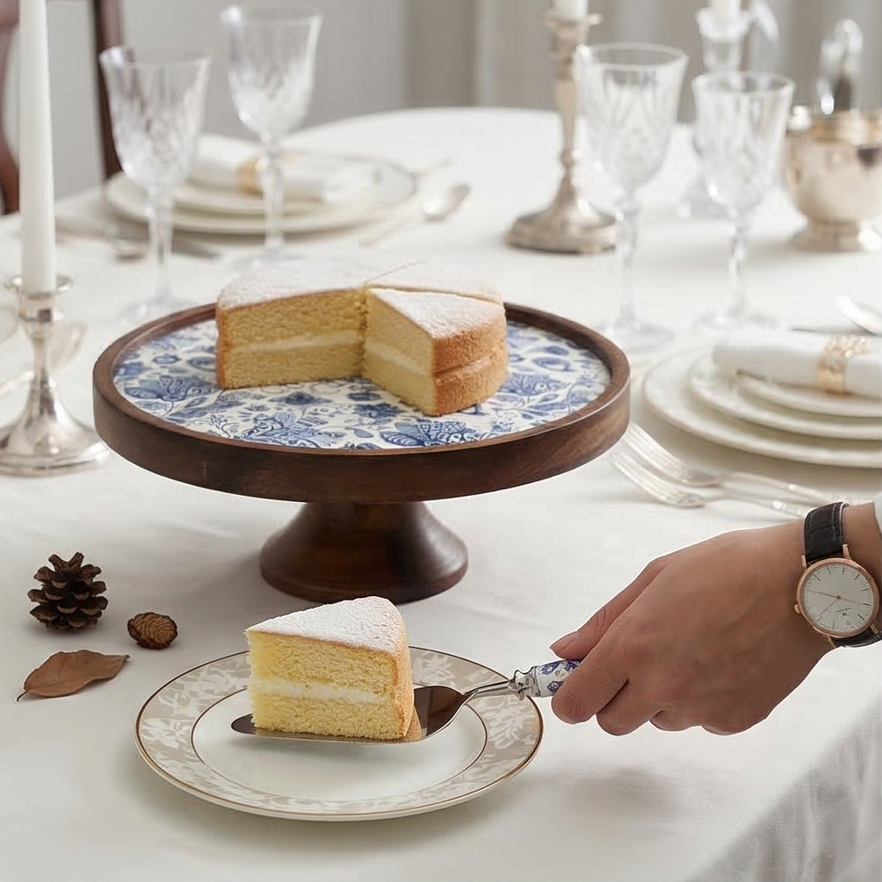 Cake Stand (Flat) with 2 Servers (Large) - Water Lily