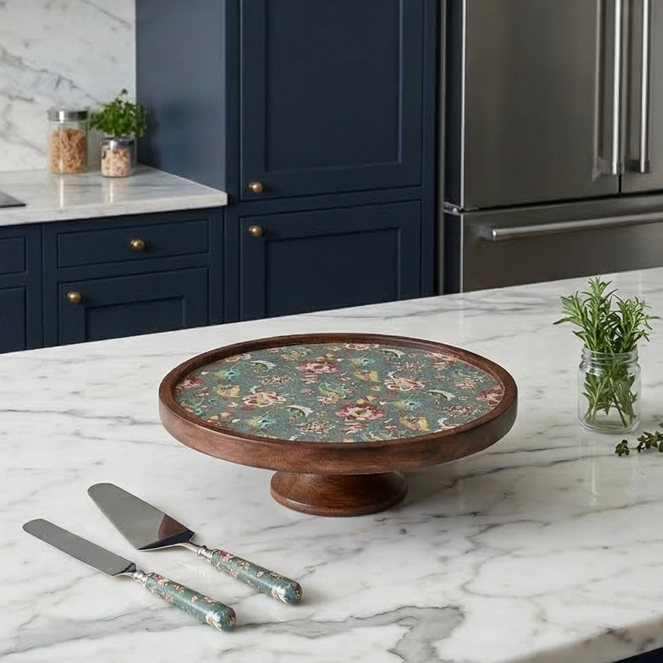 Cake Stand (Flat) with 2 Servers (Large) - Earthy Meadow