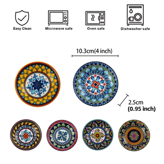 Ceramic - Dip, Soy Dish or Single Serve Dish - Set of 6 - Moroccan