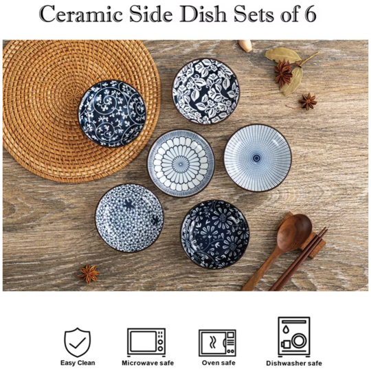 Ceramic - Dip, Soy Dish or Single Serve - Set of 6 - Vintage Blue Collection