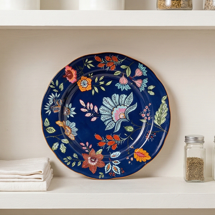Ceramic - 8 &amp; 10 Inch - Round Deep &amp; Dinner Plate - Oxford Blue &amp; White Set of 2