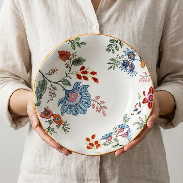 Ceramic - 8 &amp; 10 Inch - Round Deep &amp; Dinner Plate - Oxford Blue &amp; White Set of 2