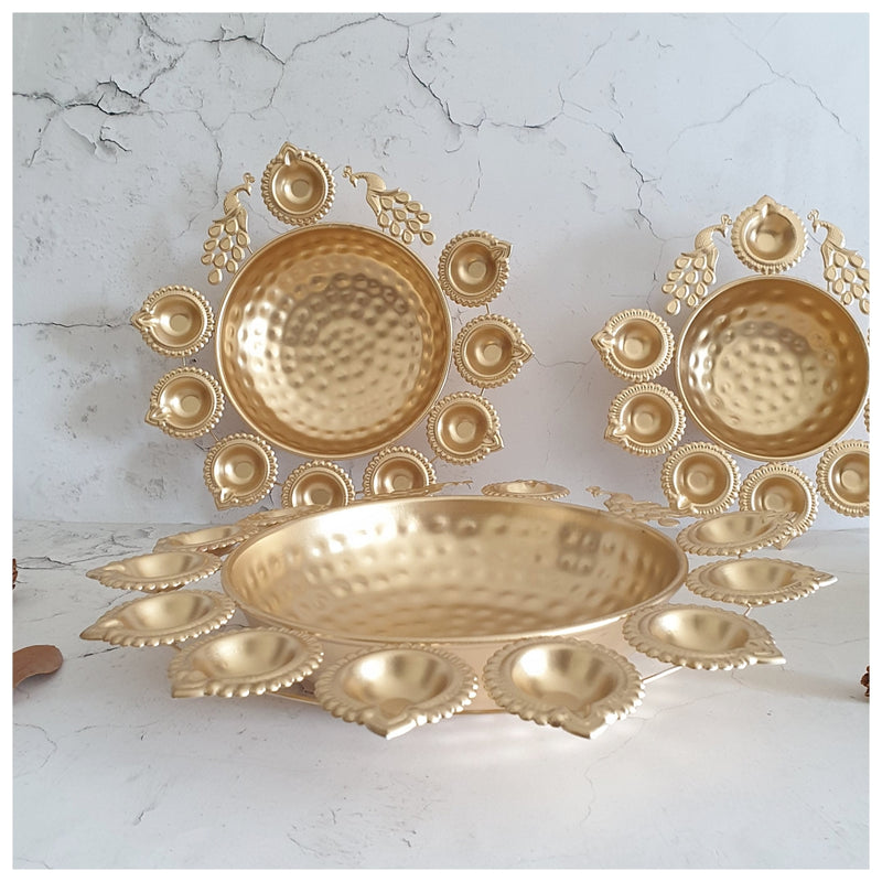 Diwali Mayura Urlis - Set of 3 - Gold