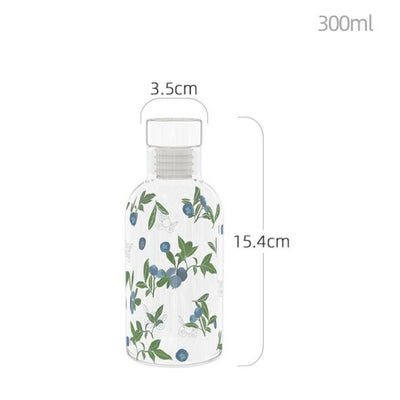 Glass Borosilicate - Bottle - 300 ml - Floral Printed - Minty Mint
