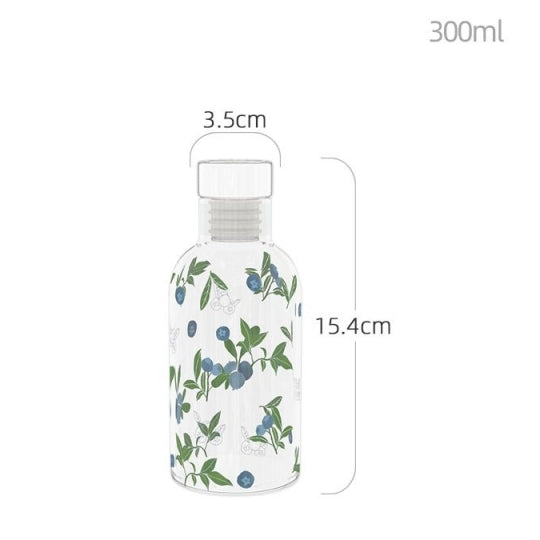 Glass Borosilicate - Bottle - 300 ml - Floral Printed - Minty Mint