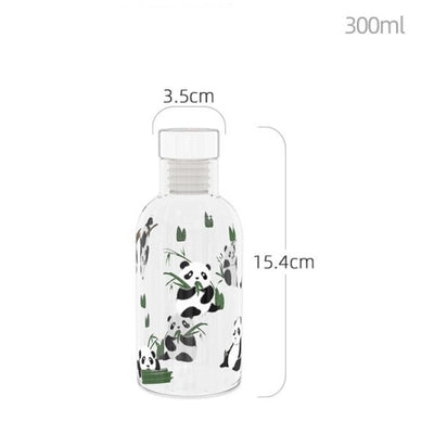 Glass Borosilicate - Bottle - 300 ml - Floral Printed - Panda Bear