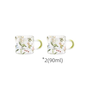 Glass Borosilicate - Tea Coffee Water Cup 90ml, Set of 2 - Floral Printed - Summer Floral