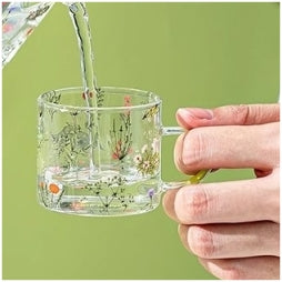 Glass Borosilicate - Tea Coffee Water Cup 90ml, Set of 2 - Floral Printed - Summer Floral