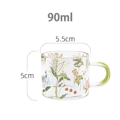Glass Borosilicate - Tea Coffee Water Cup 90ml, Set of 2 - Floral Printed - Summer Floral