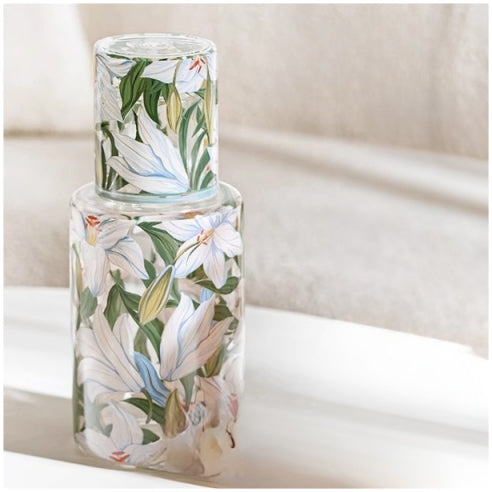 Glass Borosilicate - Water Pitcher Jug with Glass 1200 ml - Floral Printed - Blue Lillies