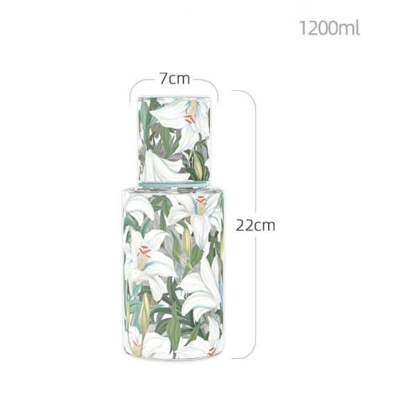Glass Borosilicate - Water Pitcher Jug with Glass 1200 ml - Floral Printed - Blue Lillies
