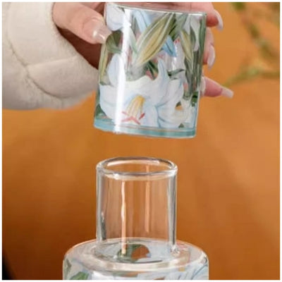 Glass Borosilicate - Water Pitcher Jug with Glass 1200 ml - Floral Printed - Blue Lillies
