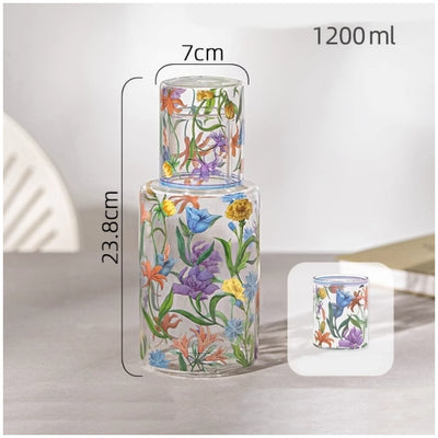 Glass Borosilicate - Water Pitcher Jug with Glass 1200 ml - Floral Printed - Wild Floral