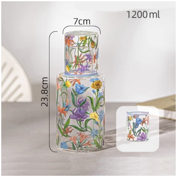 Glass Borosilicate - Water Pitcher Jug with Glass 1200 ml - Floral Printed - Wild Floral