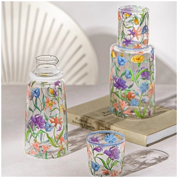 Glass Borosilicate - Water Pitcher Jug with Glass 1200 ml - Floral Printed - Wild Floral