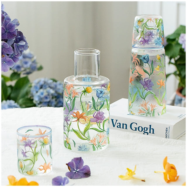 Glass Borosilicate - Water Pitcher Jug with Glass 1200 ml - Floral Printed - Wild Floral