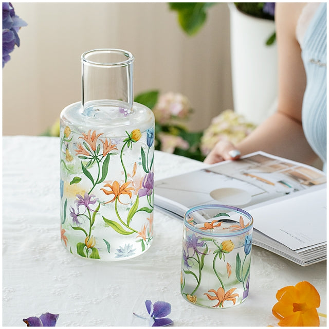Glass Borosilicate - Water Pitcher Jug with Glass 1200 ml - Floral Printed - Wild Floral