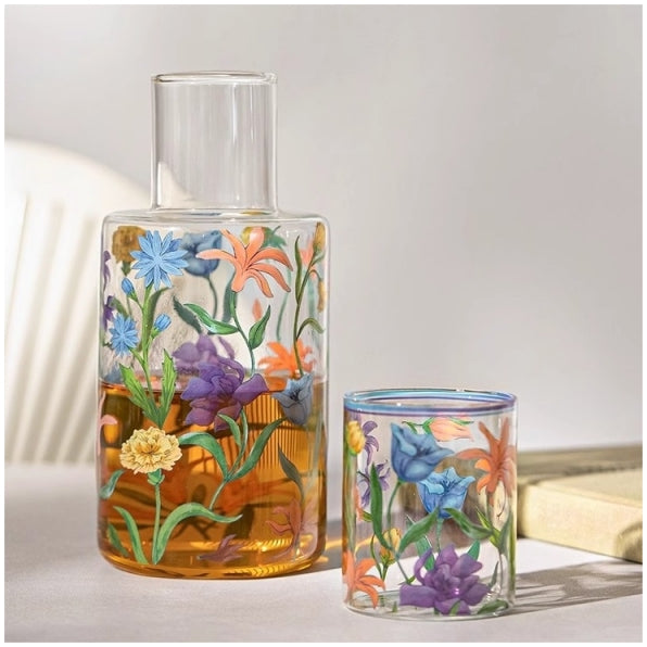 Glass Borosilicate - Water Pitcher Jug with Glass 1200 ml - Floral Printed - Wild Floral