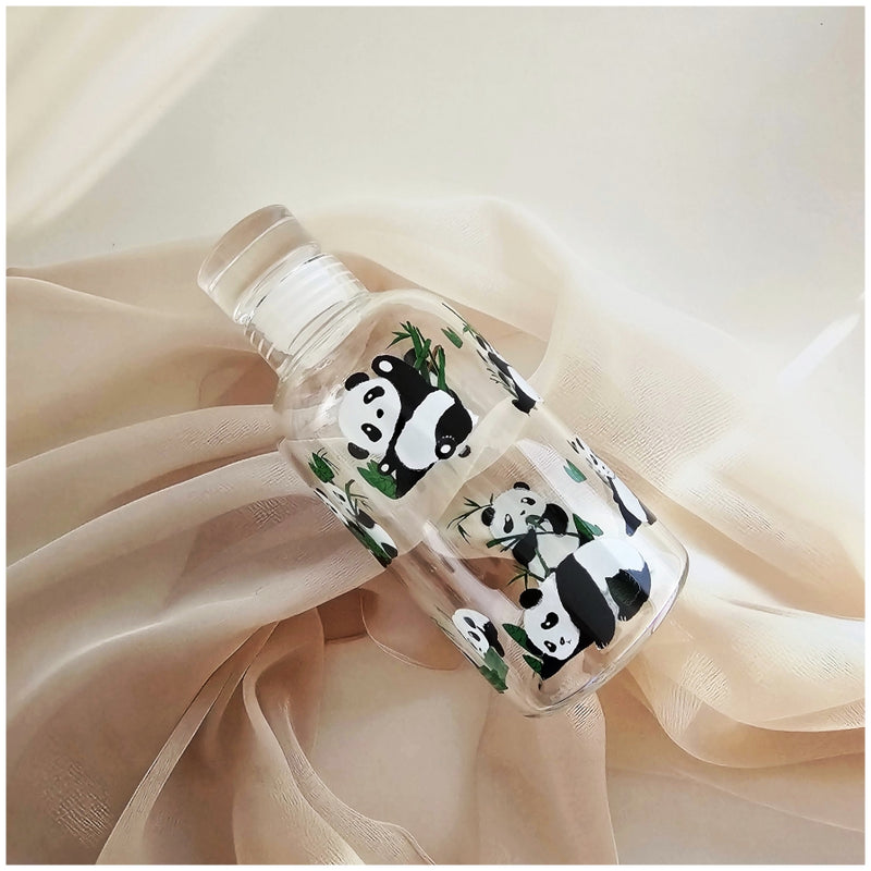 Glass Borosilicate - Bottle - 300 ml - Floral Printed - Panda Bear