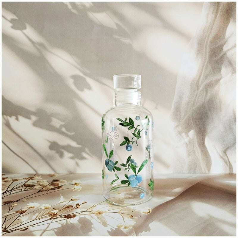 Glass Borosilicate - Bottle - 300 ml - Floral Printed - Minty Mint