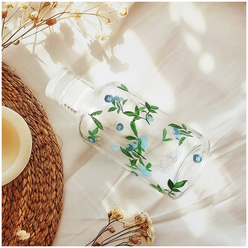Glass Borosilicate - Bottle - 300 ml - Floral Printed - Minty Mint