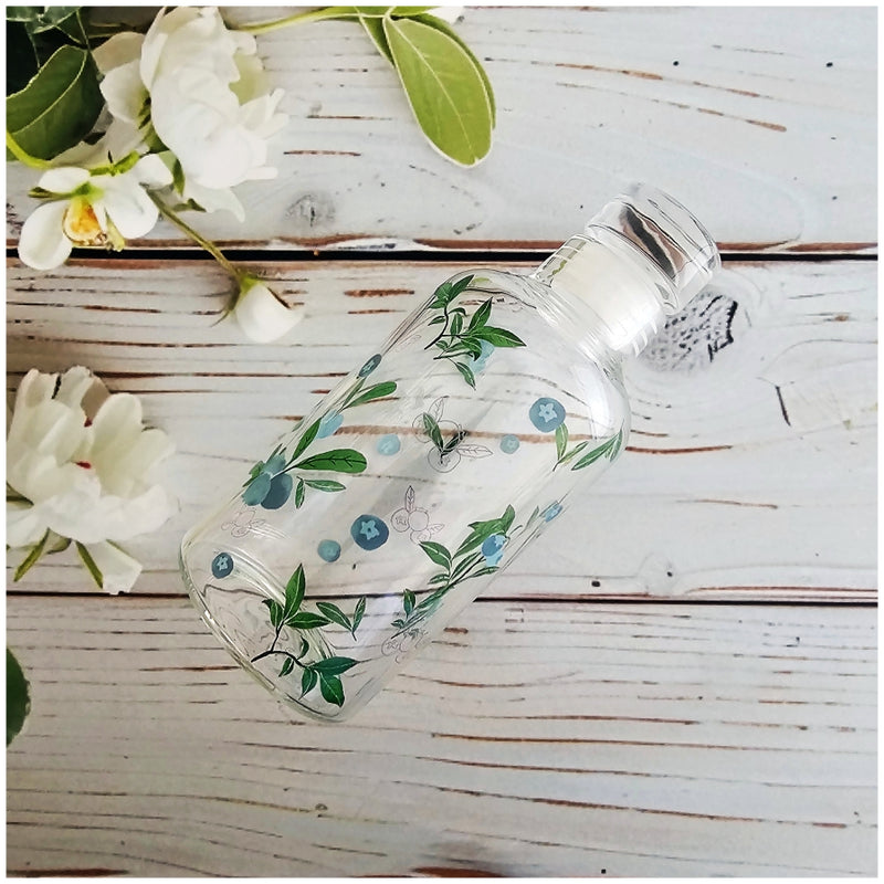 Glass Borosilicate - Bottle - 300 ml - Floral Printed - Minty Mint