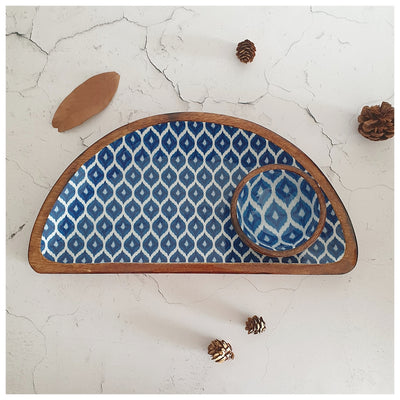 Platter - Half Moon Shape with Matching Bowl - Ikat