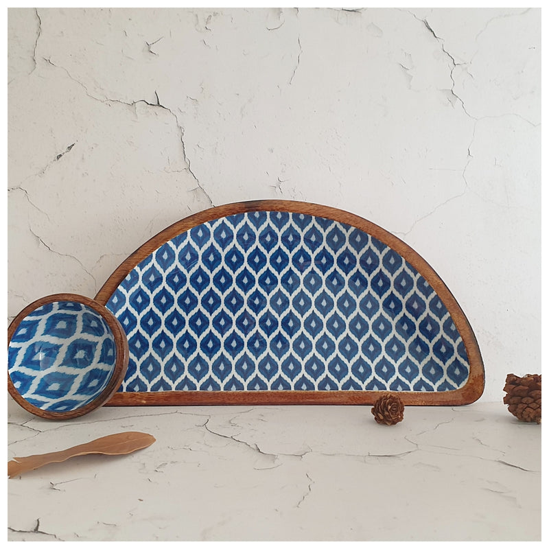 Platter - Half Moon Shape with Matching Bowl - Ikat