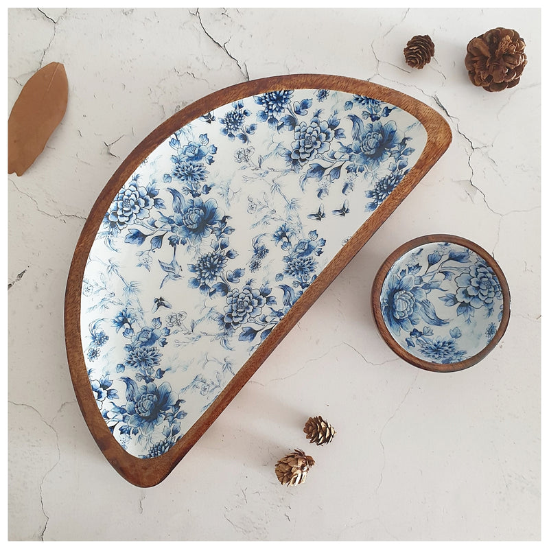 Platter - Half Moon Shape with Matching Bowl - Enchanted Forest White