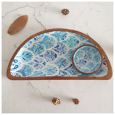 Platter - Half Moon Shape with Matching Bowl - Sky