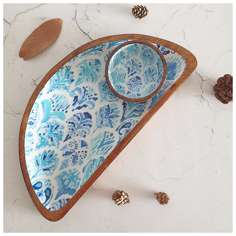 Platter - Half Moon Shape with Matching Bowl - Sky