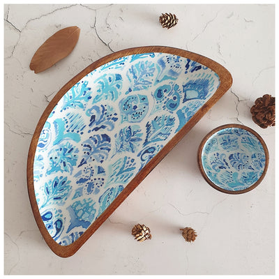 Platter - Half Moon Shape with Matching Bowl - Sky