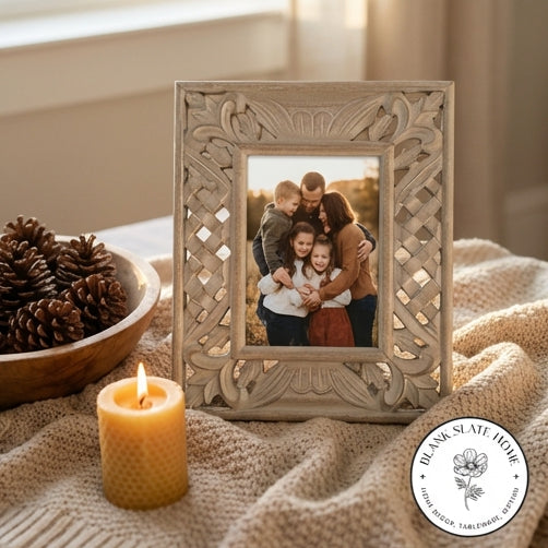 Photo Frame - Grey - Criss Cross Carvings