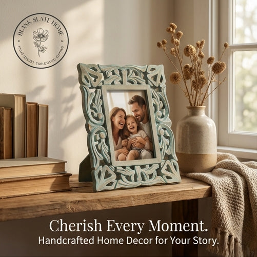 Photo Frame - Distress Blue Green - Heart Carvings