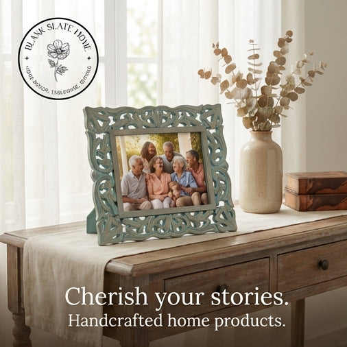 Photo Frame - Distress Blue Green - Heart Carvings