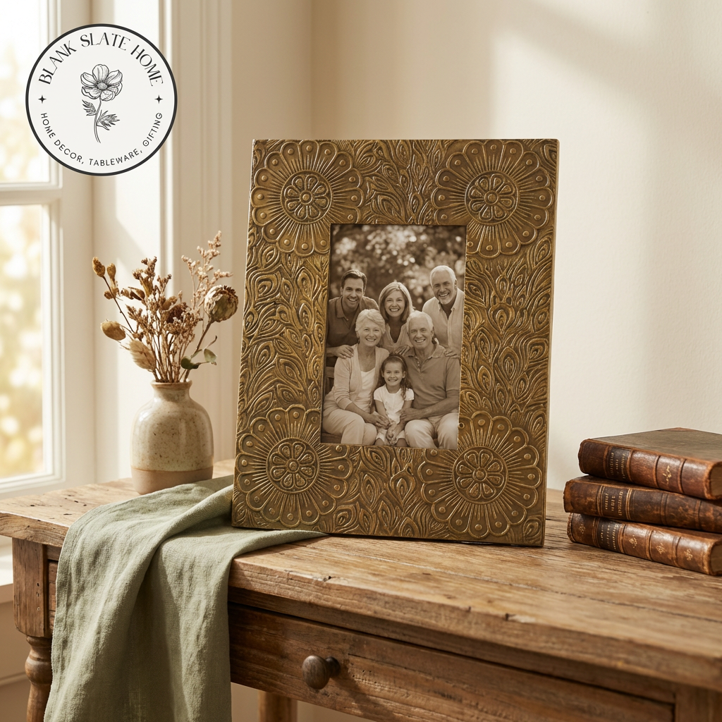 Photo Frame - Gold Floral Embossed (Glossy)