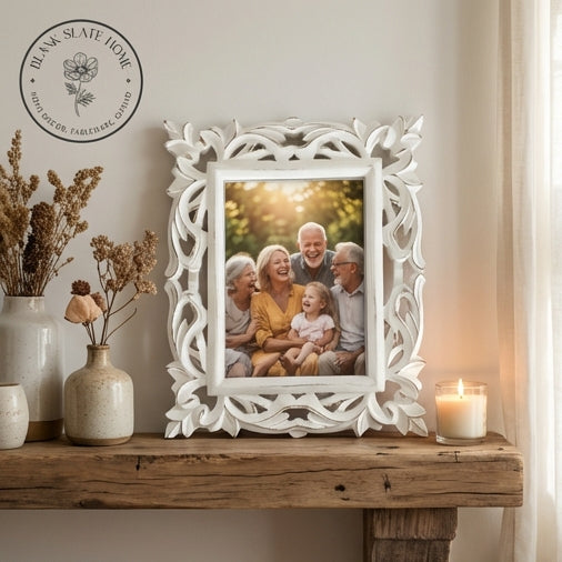 Photo Frame - Distress White - Carved (no border)