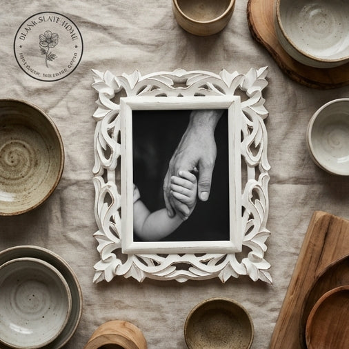 Photo Frame - Distress White - Carved (no border)