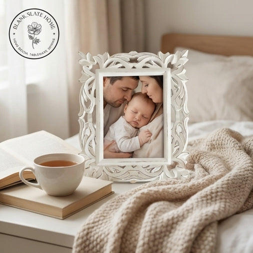 Photo Frame - Distress White - Carved (no border)